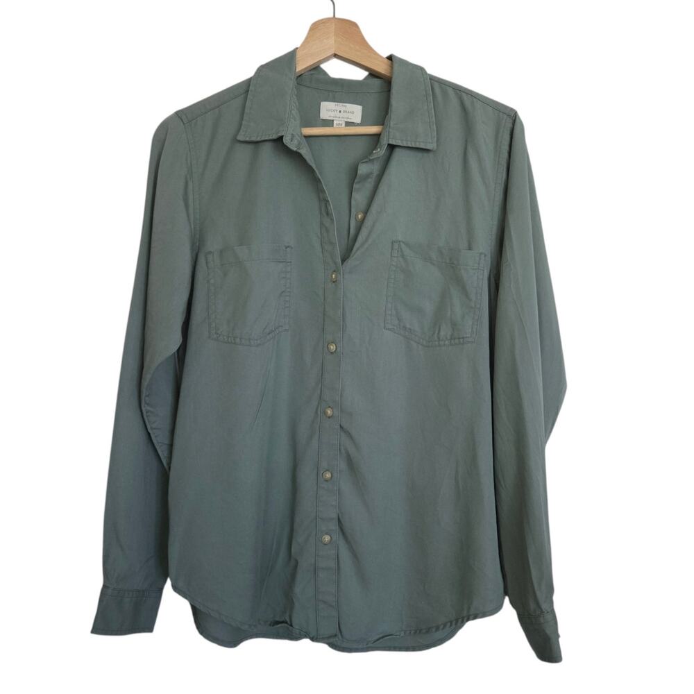 Lucky Brand Lyocell Button Up Long Sleeve Shirt Sage Relaxed Gorpcore MEDIUM